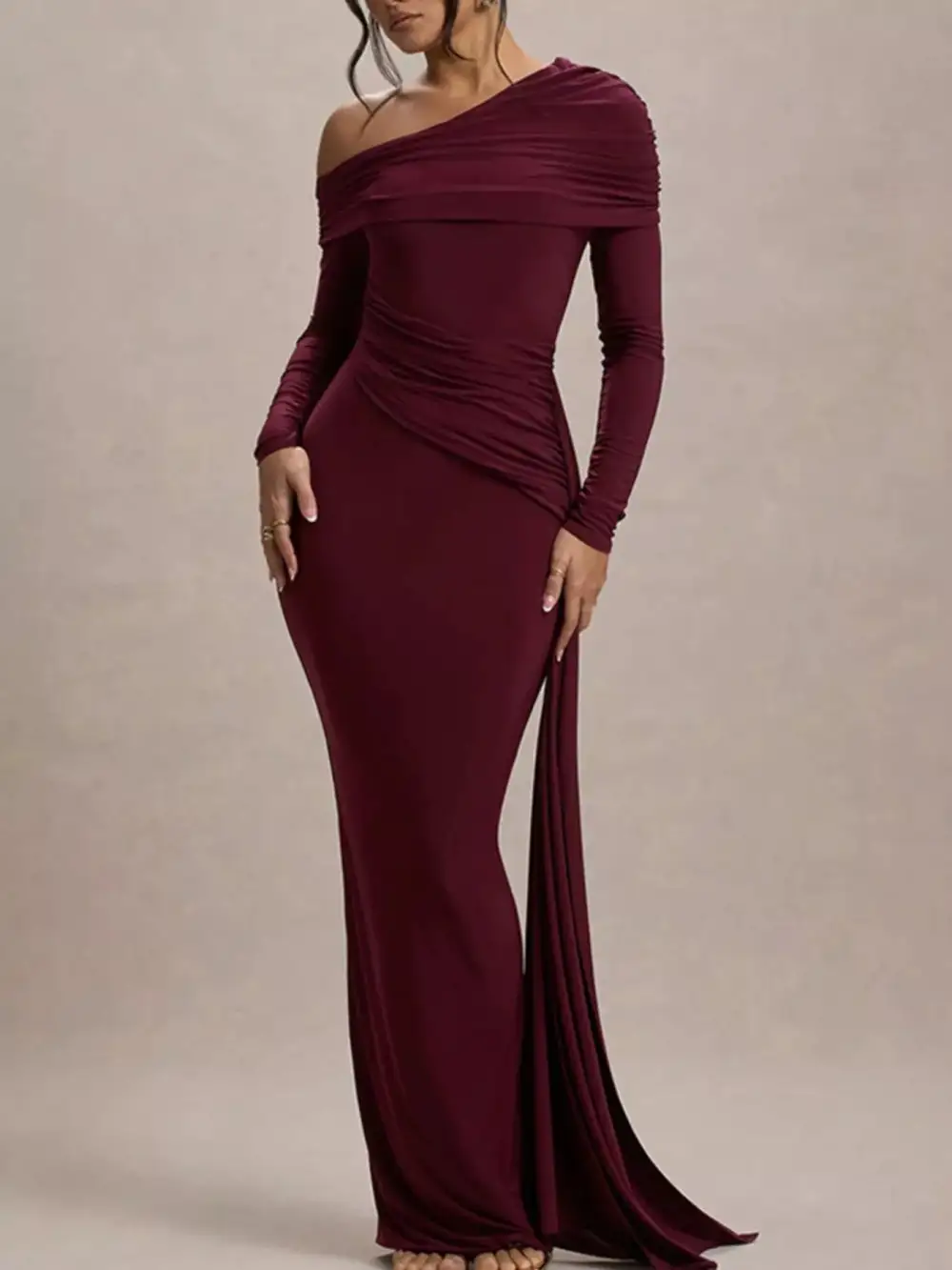Layered Detail Ruched Maxi Dress