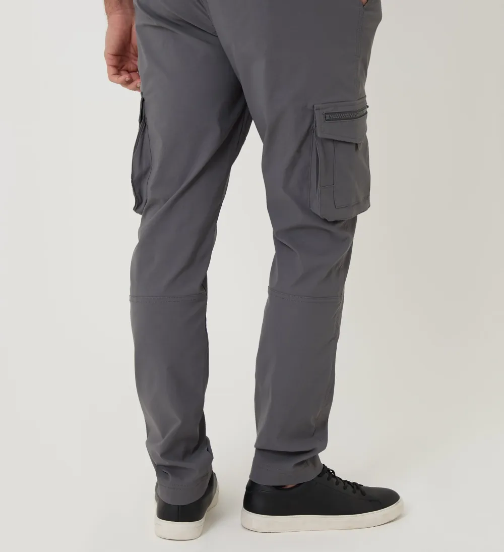 Men's Gray Slim-Fit Stretch Cargo Pants