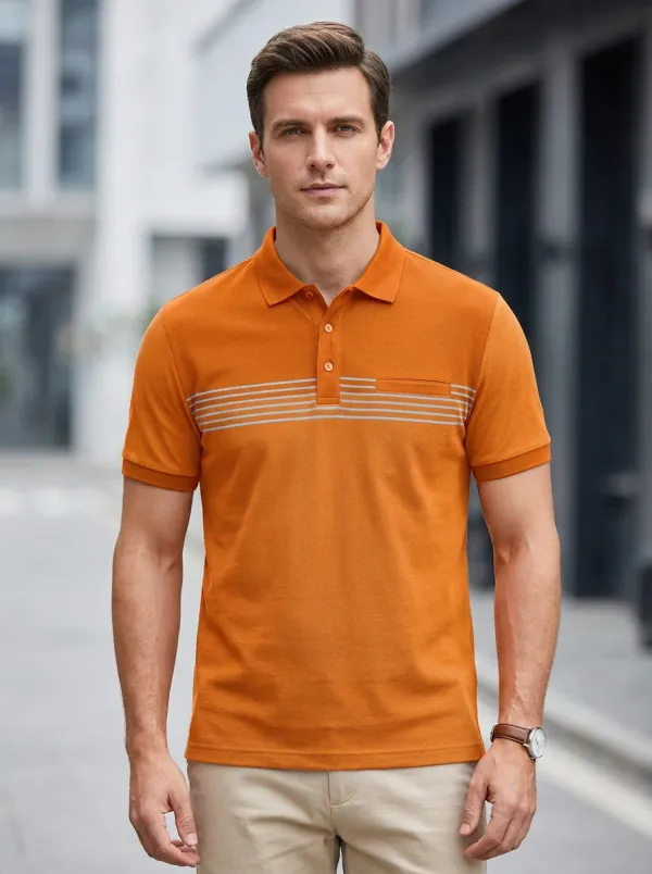 Men's Smart Casual Colorblock Striped Polo Shirt
