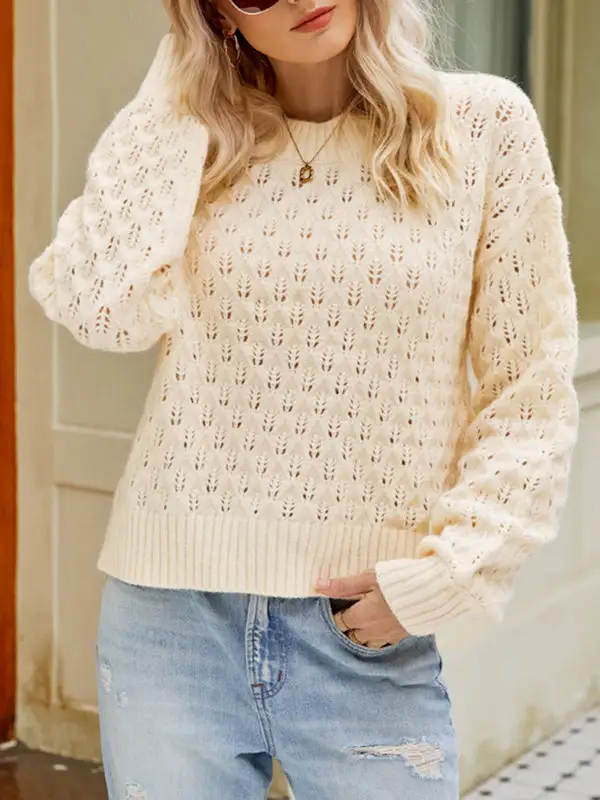 Sculpted Women's Openwork Round-Neck Relaxed Sweater