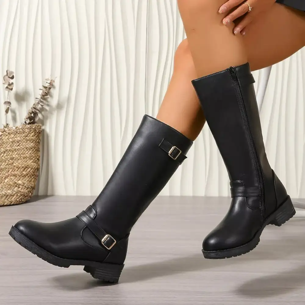 Graceful Round Toe Block Heels Boots
