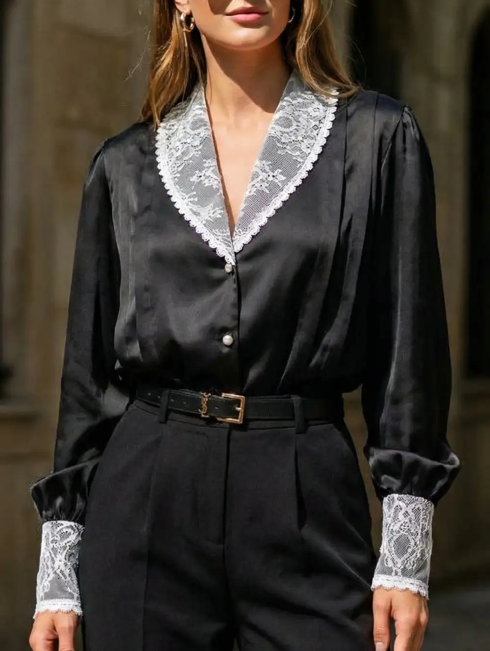 French Cardigan V Neck Shirt