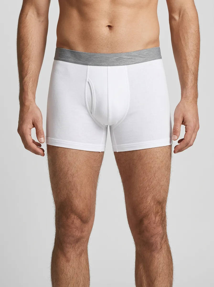 Men's Basic Comfort White Grey Waistband Boxer Briefs