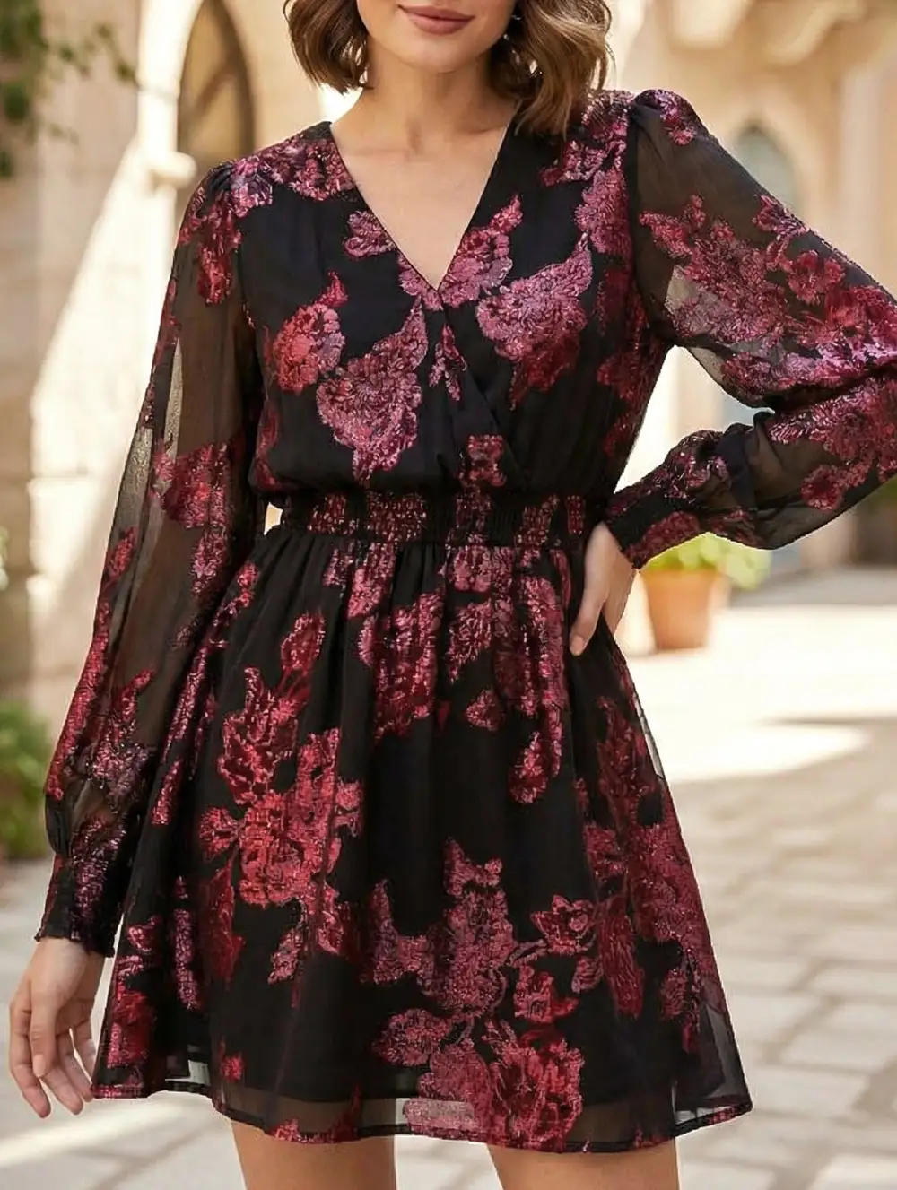 Two-Piece Chiffon Printed Midi Dress