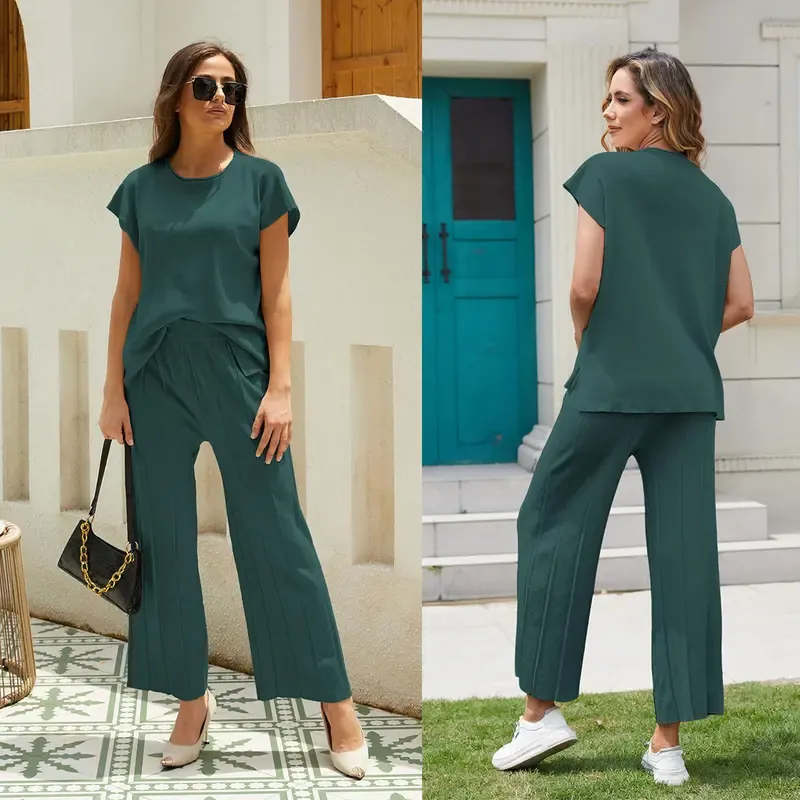 Women'S Sweater Set 2 Piece Lounge Set Knit Pullover Tops Vest High Waisted Pants