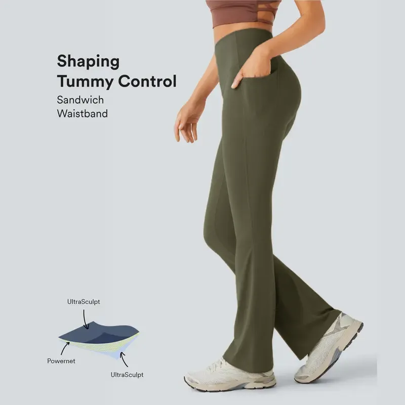 UltraSculpt High Waisted Tummy Control Pocket Shaping Yoga Bootcut Leggings