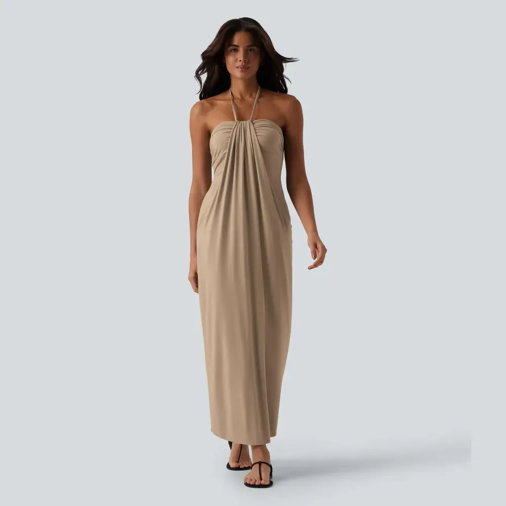 Halter Tie Back Maxi Dress with Pockets
