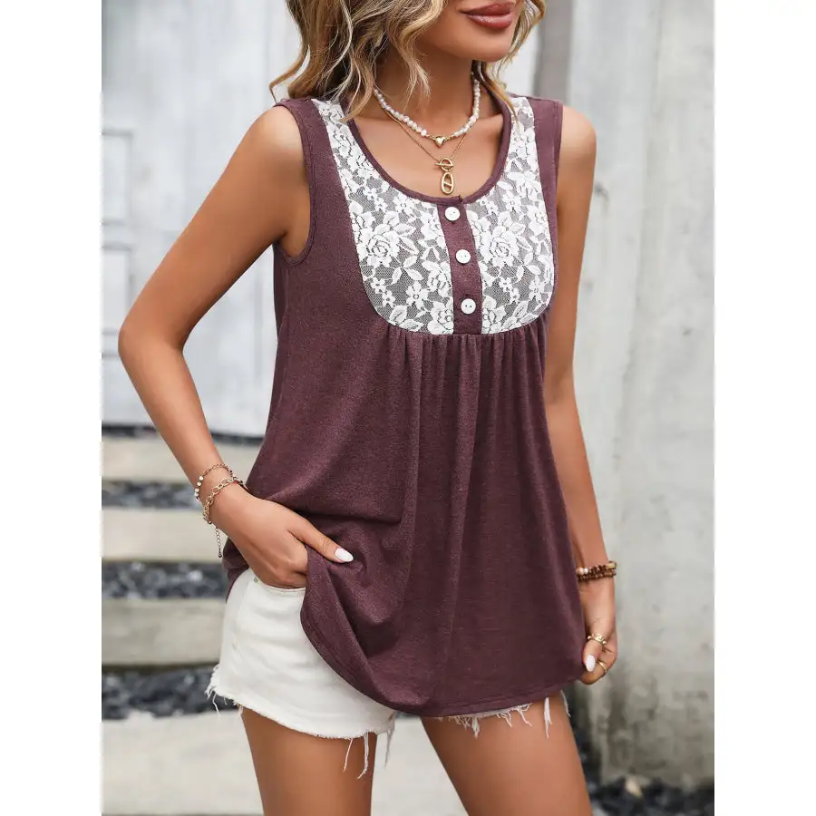 Scoop-Neck Lace-Detail Tank Top