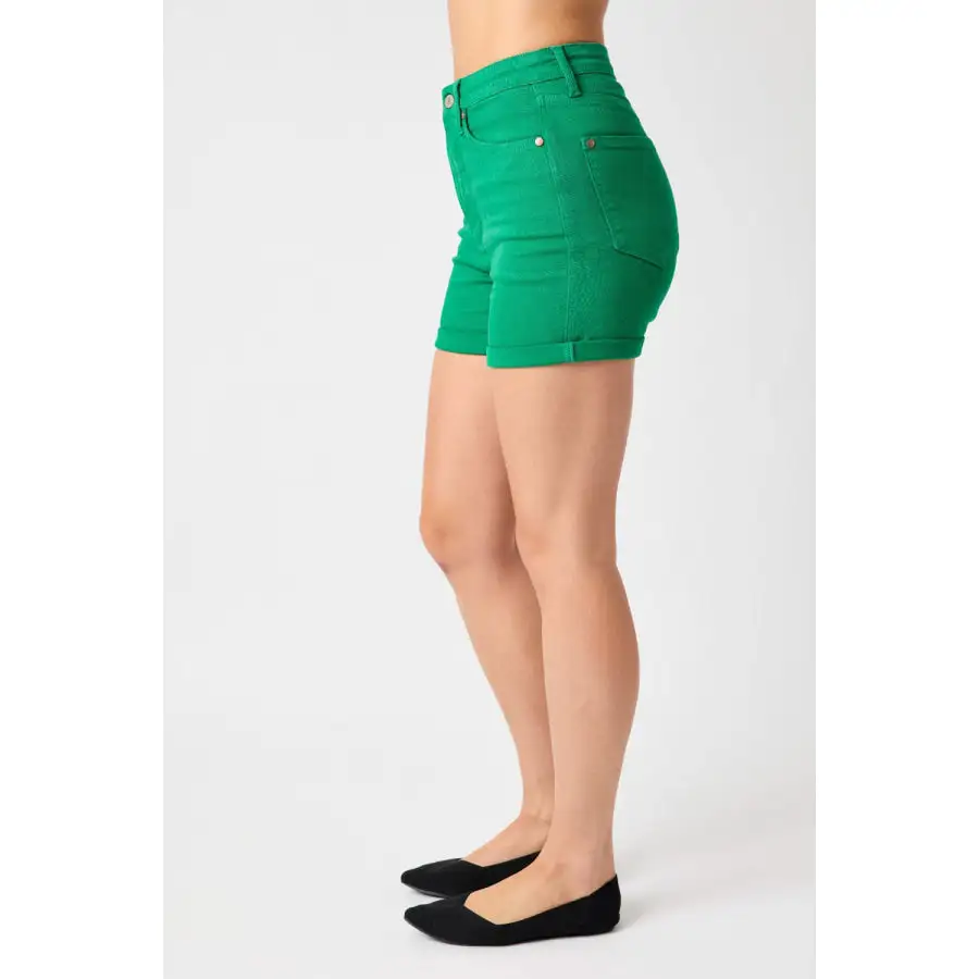 Full Size Tummy Control Garment Dyed Denim Shorts