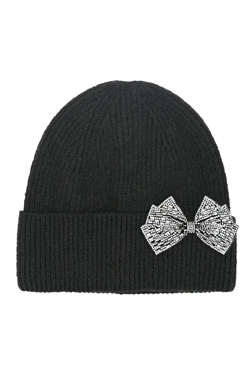 Rhinestone Bow Beanie