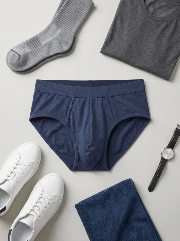 Men's Navy Heather Solid Color Printed Briefs