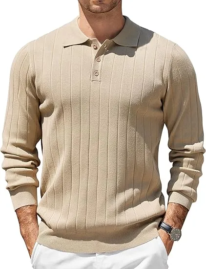 Mens Long Sleeve Knit Polo Sweater