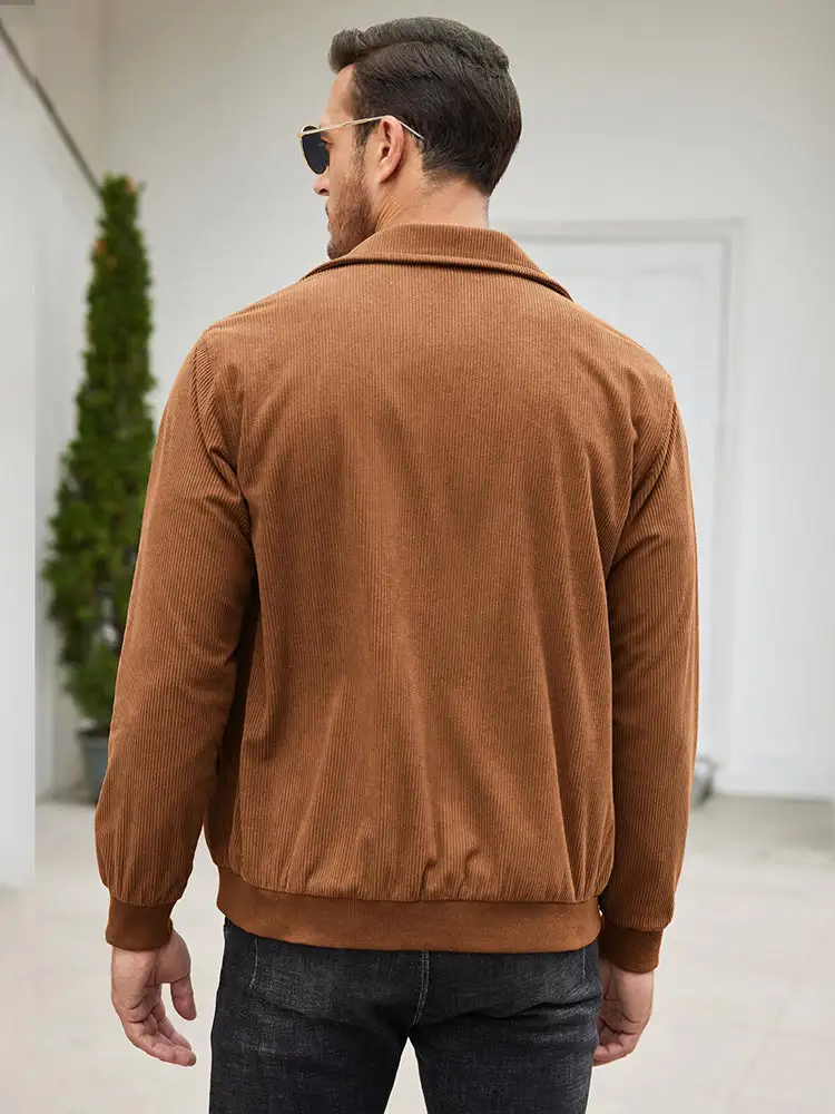 Casual Zip Up Corduroy Bomber Jacket