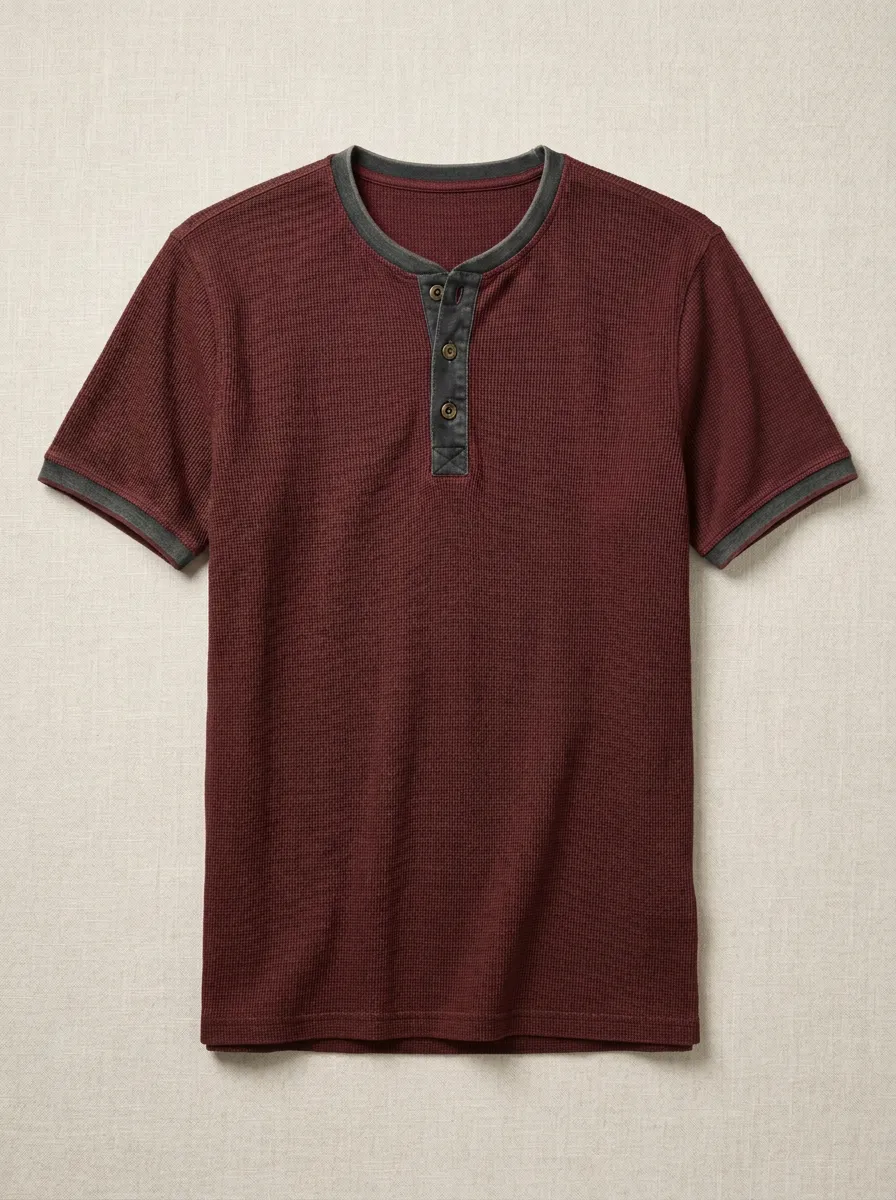 Waffle-Knit Ribbed Men's Short-Sleeve Henley Shirt