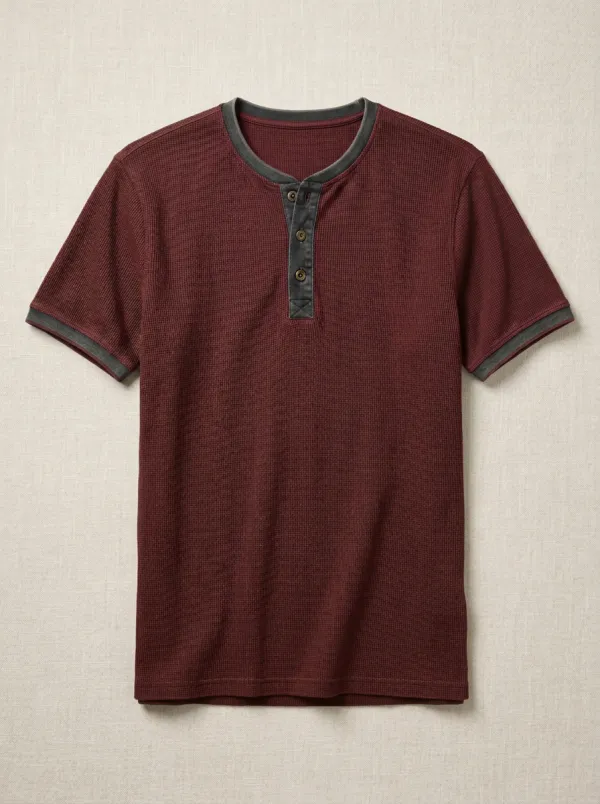 Waffle-Knit Ribbed Men's Short-Sleeve Henley Shirt