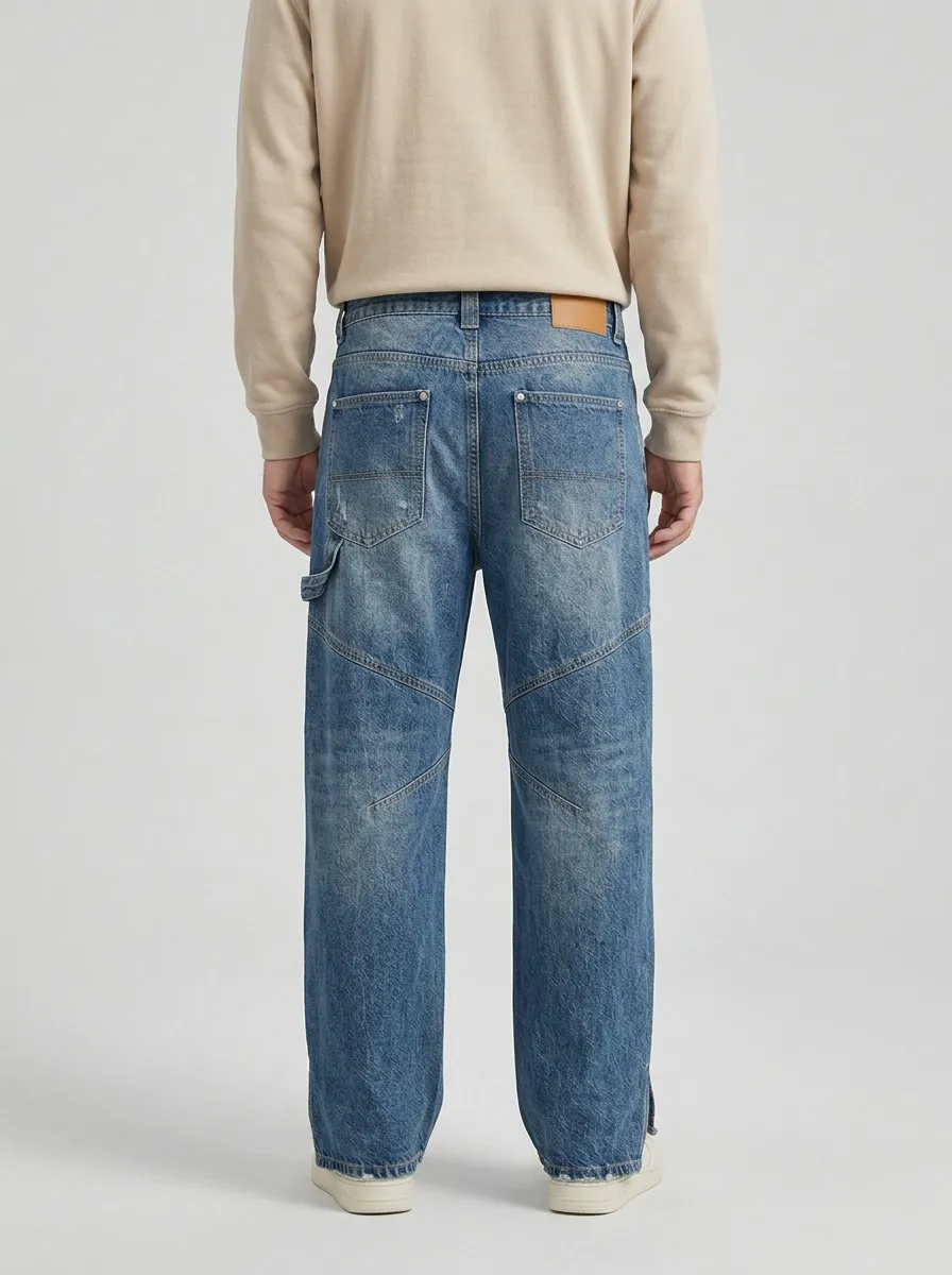Men's Loose Fit Jeans with Wide Leg Geometric Graphic