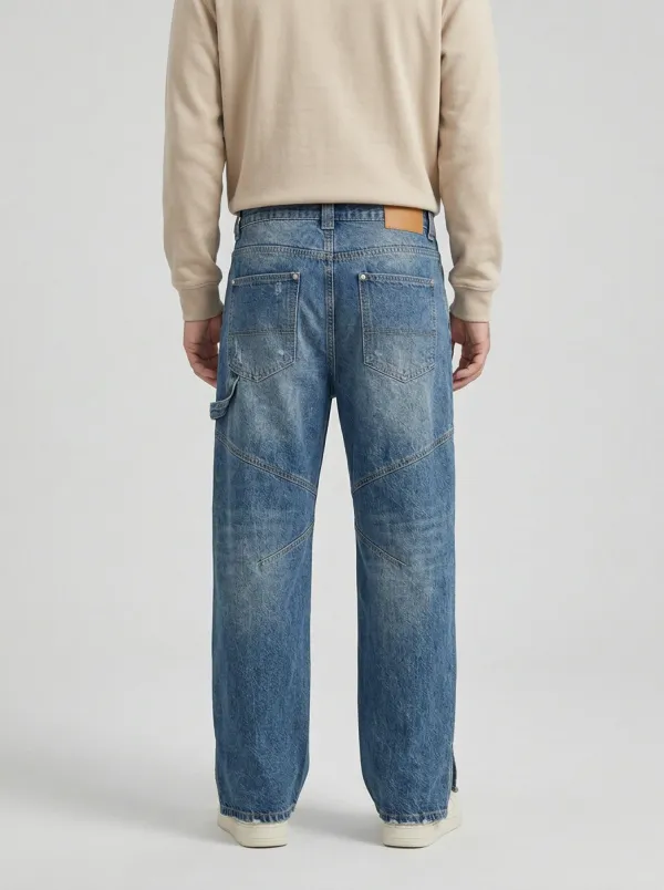 Men's Loose Fit Jeans with Wide Leg Geometric Graphic