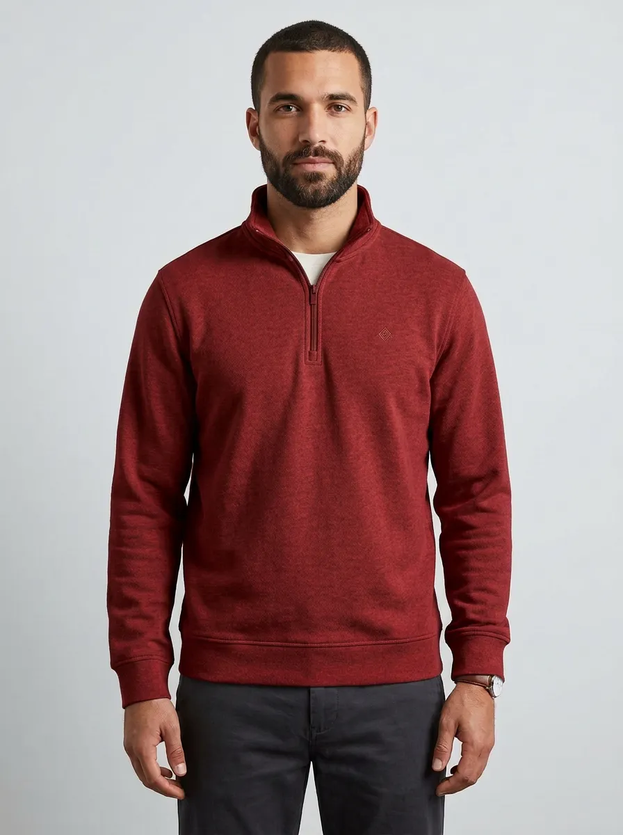 Men's Classic Minimalist Textured Embroidered Stand-Collar Quarter-Zip Sweatshirt