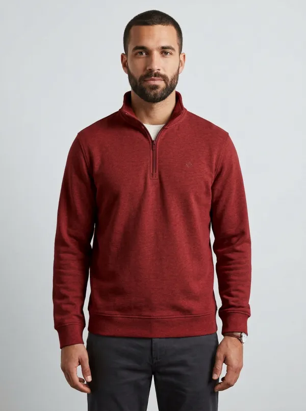 Men's Classic Minimalist Textured Embroidered Stand-Collar Quarter-Zip Sweatshirt