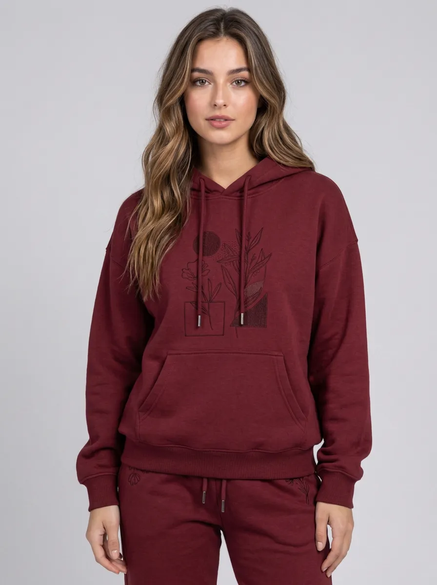 Women's Dusty Rose Relaxed Fit Solid Hoodie & Jogger Pants Set