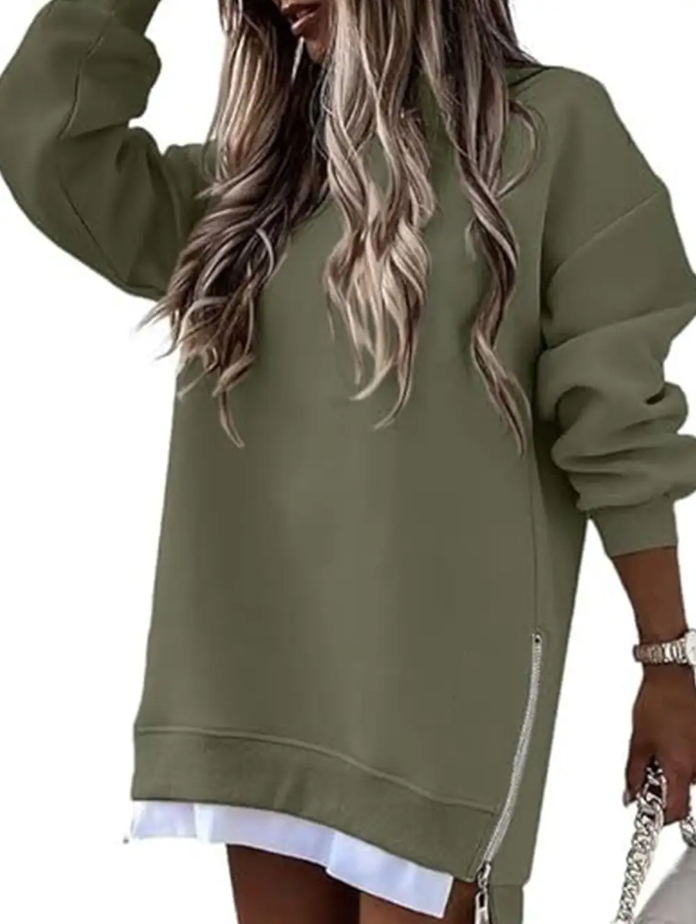 Side Zip Patchwork Pullover Sweatshirt