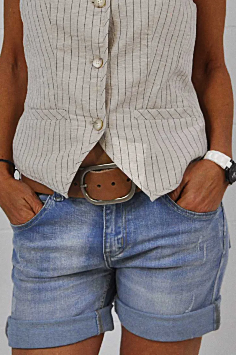 Zip Fly Ripped Denim Shorts Without Belt
