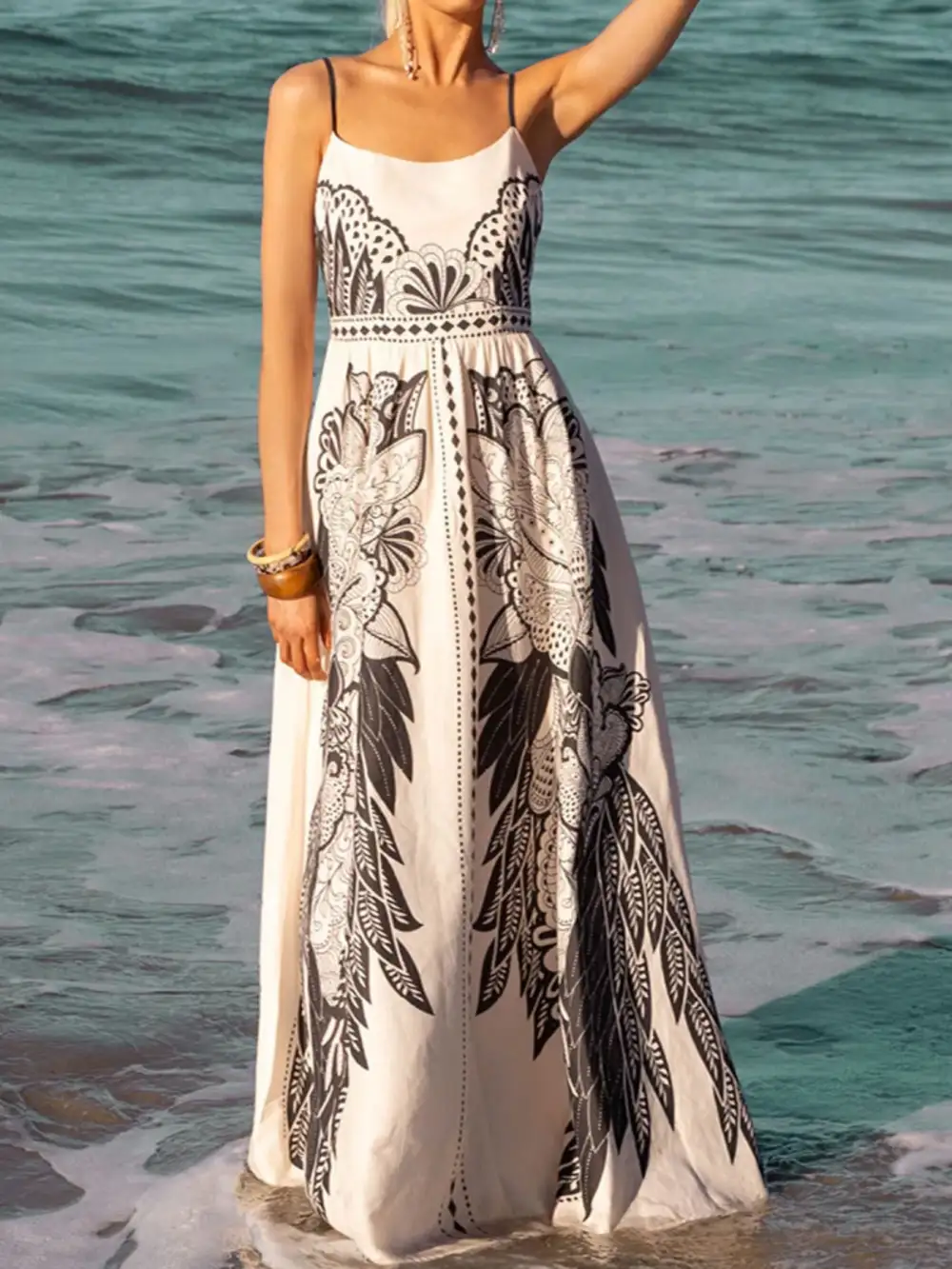 Printed Scoop Neck Dress Casual