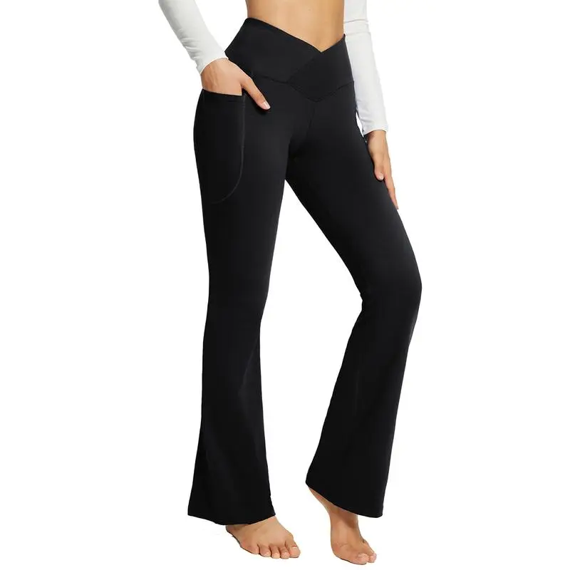 Women’s V Crossover Flare Leggings with Pockets – Flattering Fit. Effortless Stretch. All-Day Confidence.
