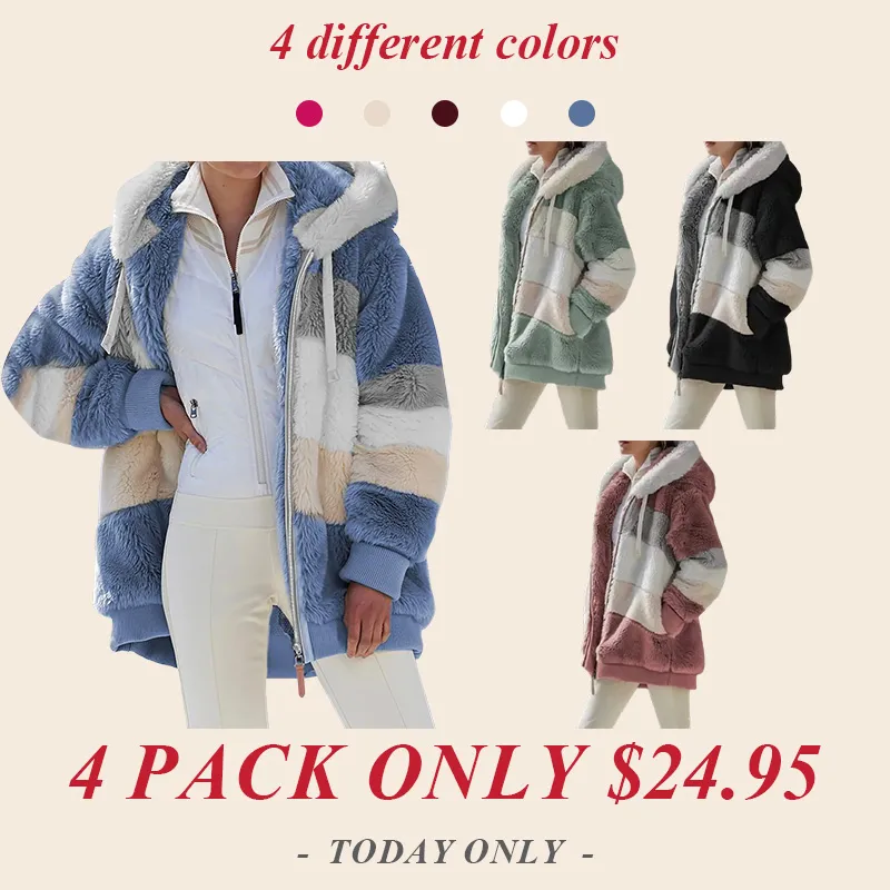 4PACK-Women'S Fur Patchwork Zipper Jacket-ONLY 24.95