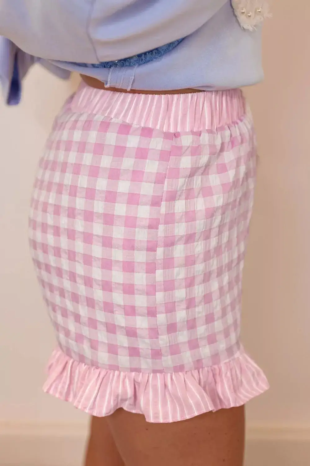 Gingham Ruffle Hem Shorts
