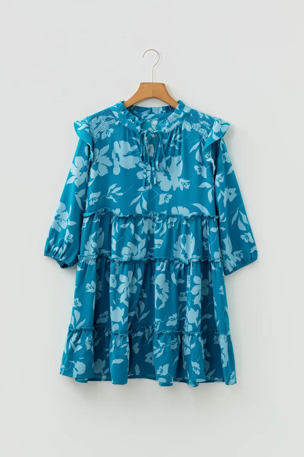 Textured Detail Floral Ruffle Tiered Mini Dress