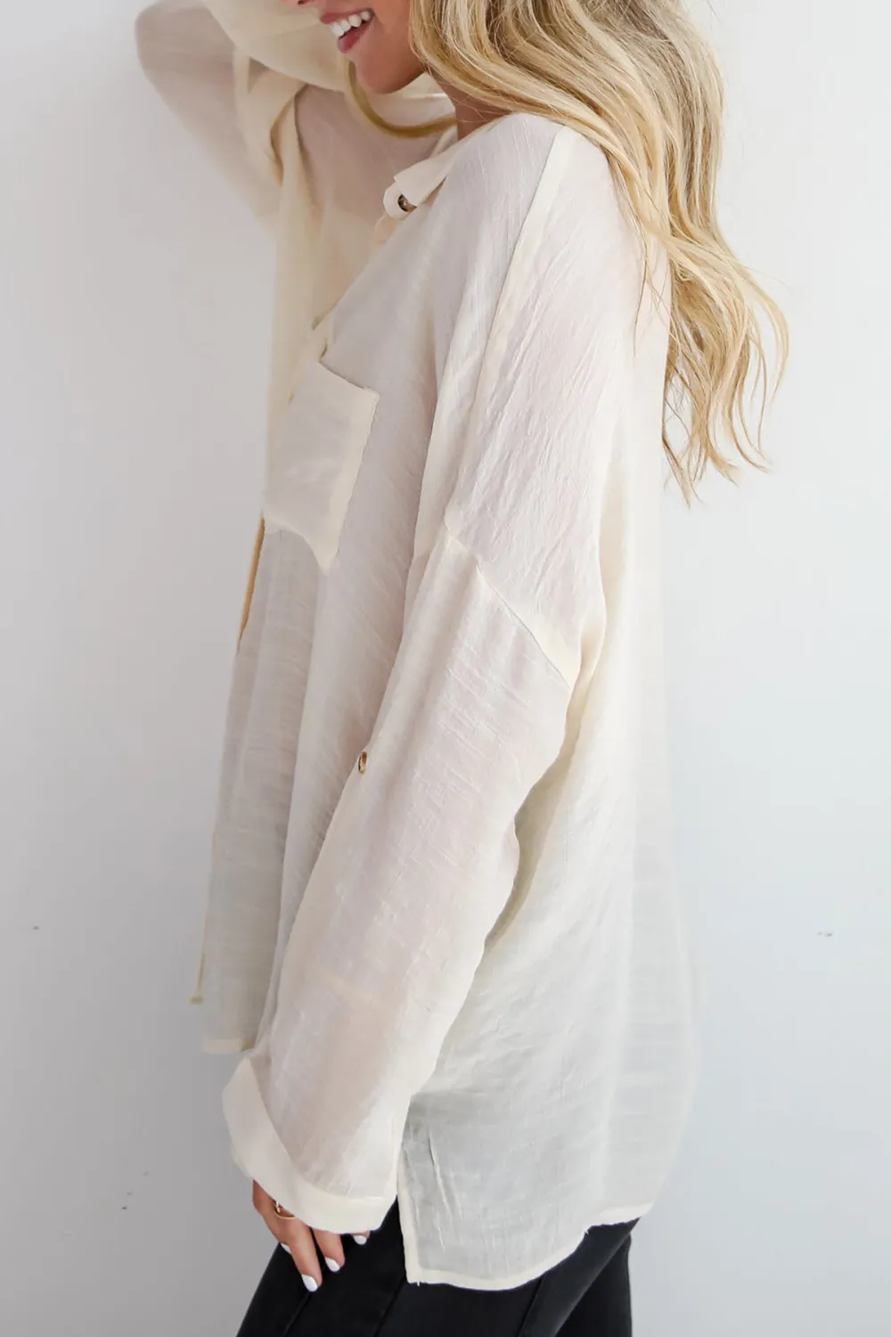 White Compelling Composure Oversized Button-Up Blouse