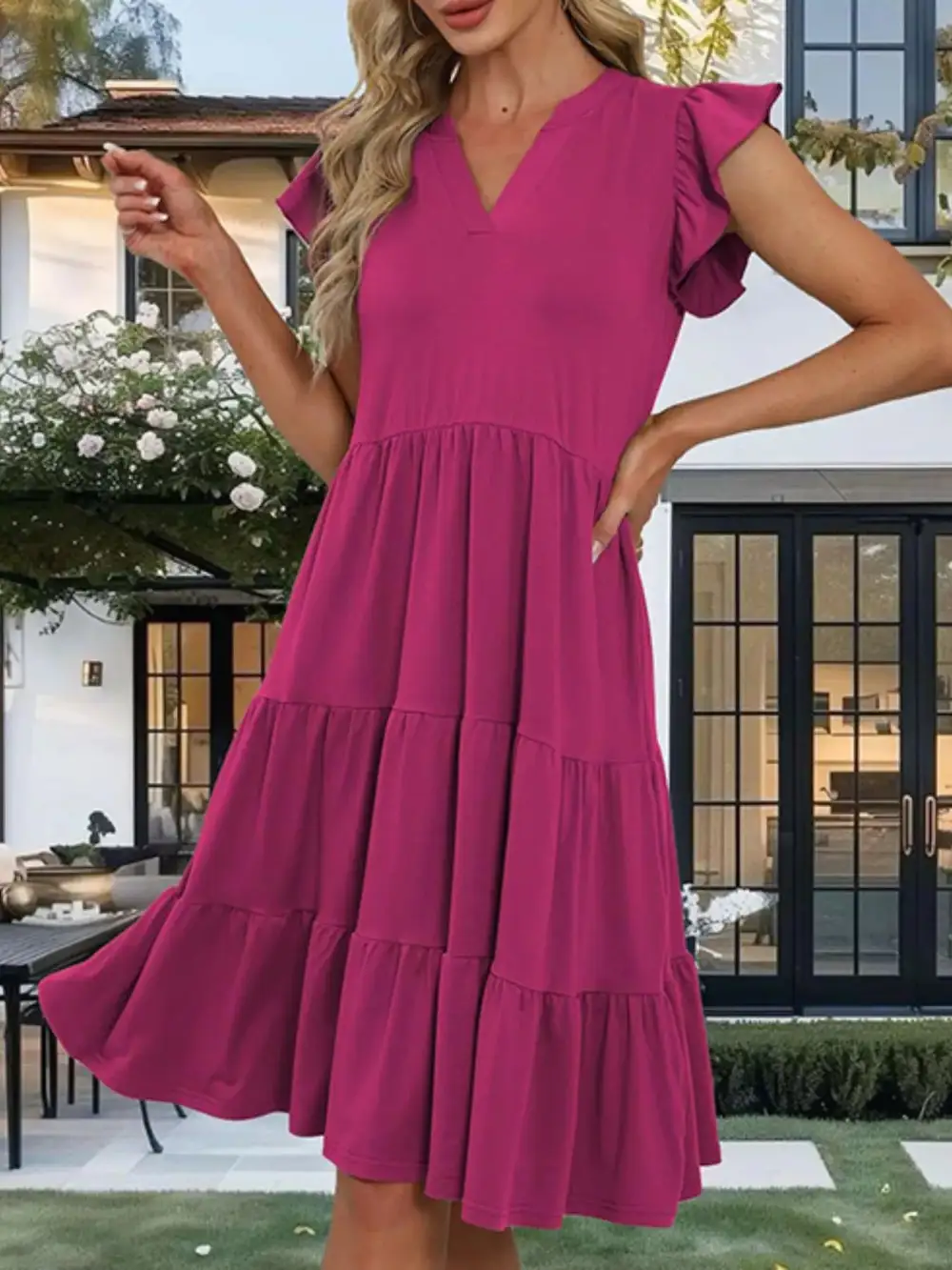 Relaxed Shape Ruffle Tiered Midi Dress