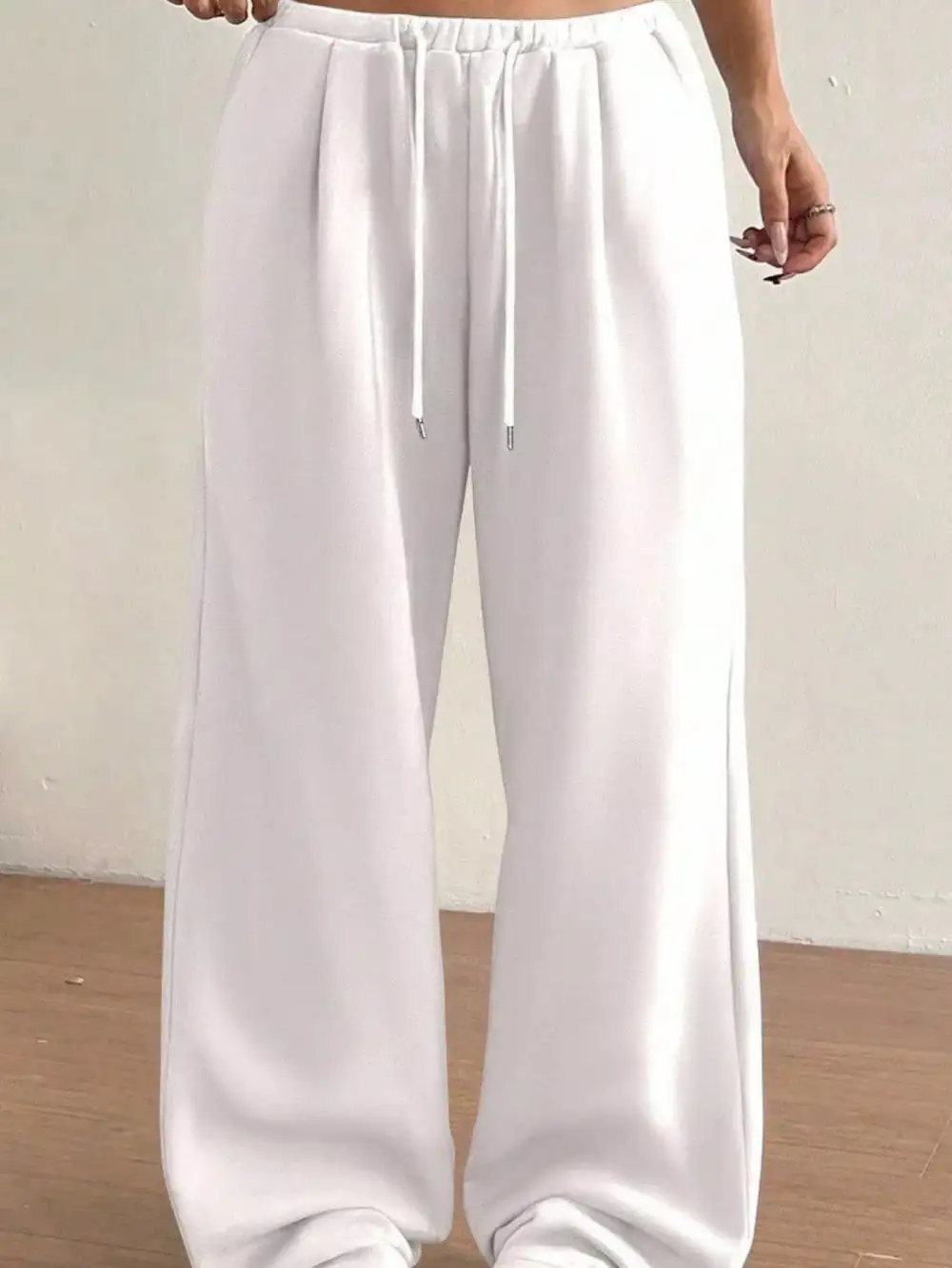 High-Waist Wide-Leg Drawstring Pocketed Sweatpants