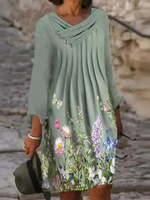 Autumn/winter Elegant Floral Print Women Party Dress