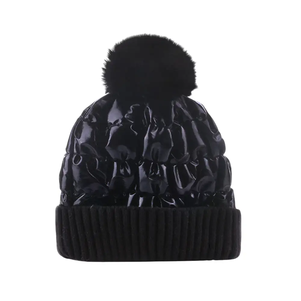 Knit Slouchy Pom Pom Beanie Hat