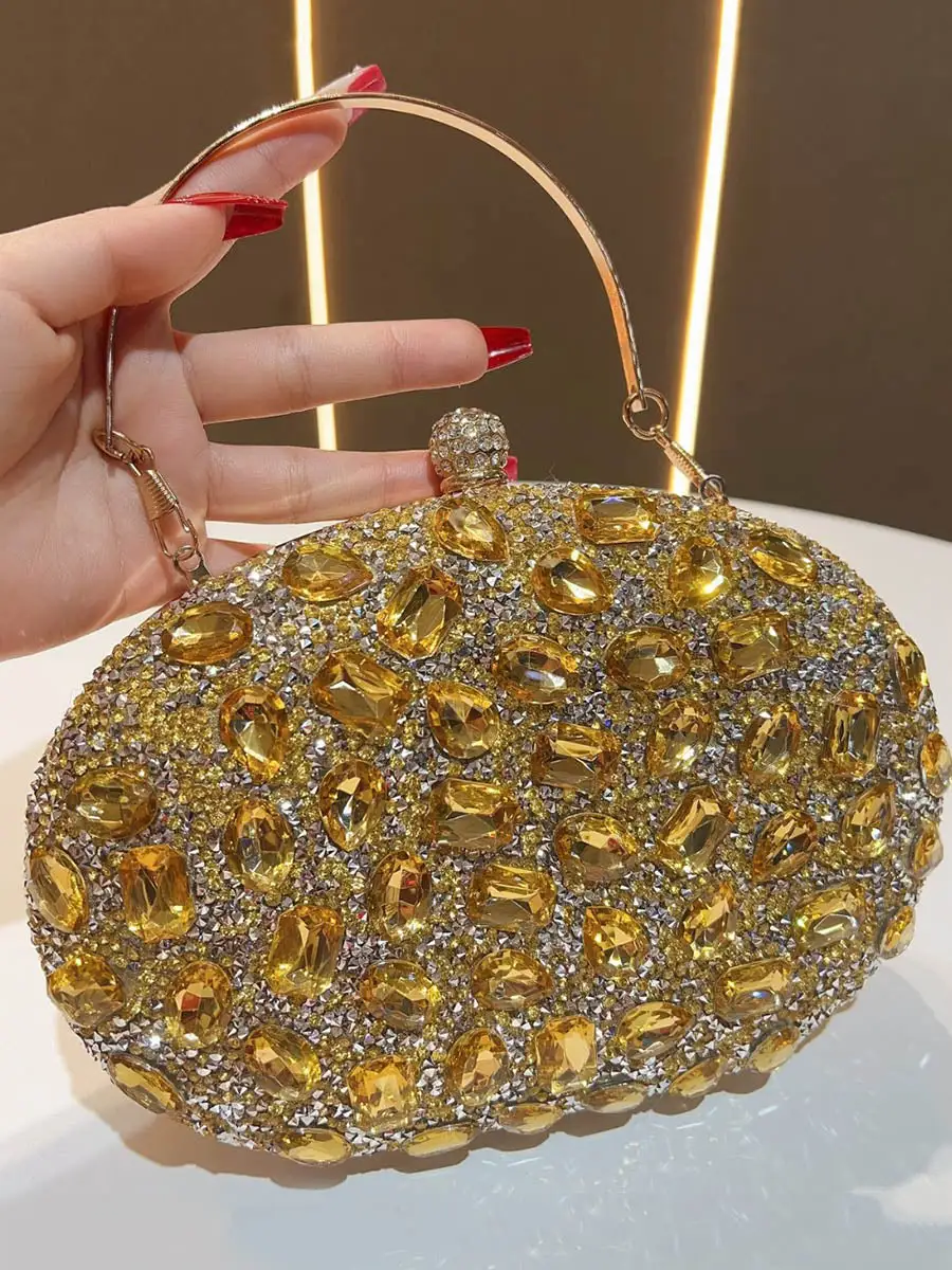 Chain Rhinestone Compact Clutch Bag