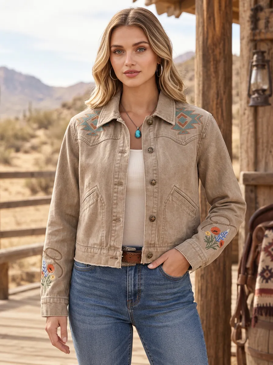 Women's Heritage Inspired Western Cowgirl Floral Embroidery Floral Embroidered Jacket