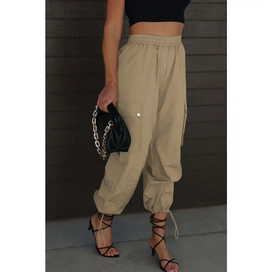 Drawstring Elastic Waist Pants with Pockets