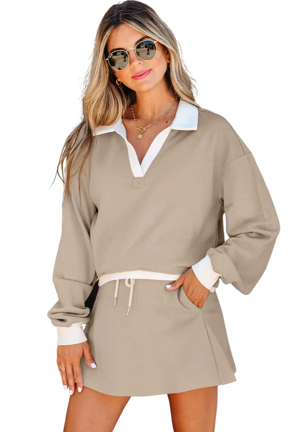 Cropped Drawstring Coordinated Set