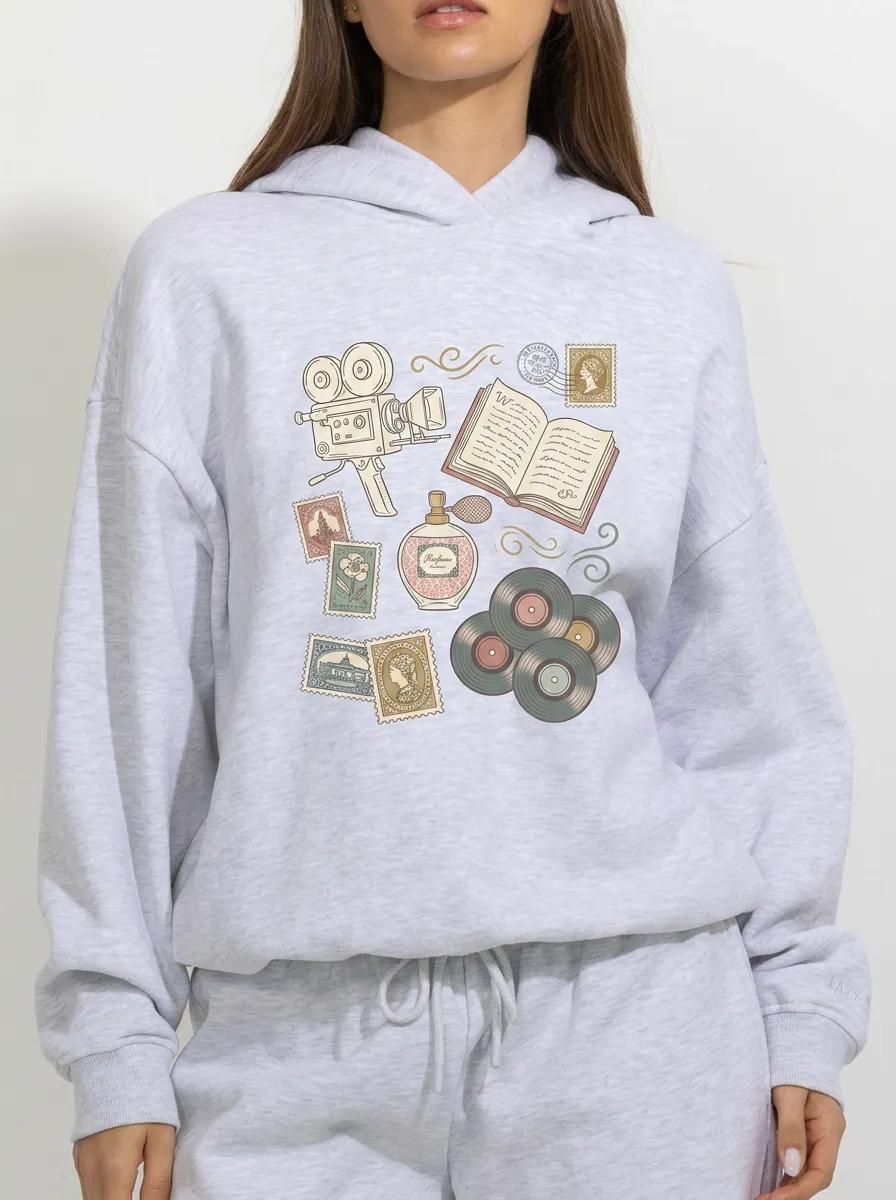 Women's Vintage Aesthetic Retro Items Printed Hoodie