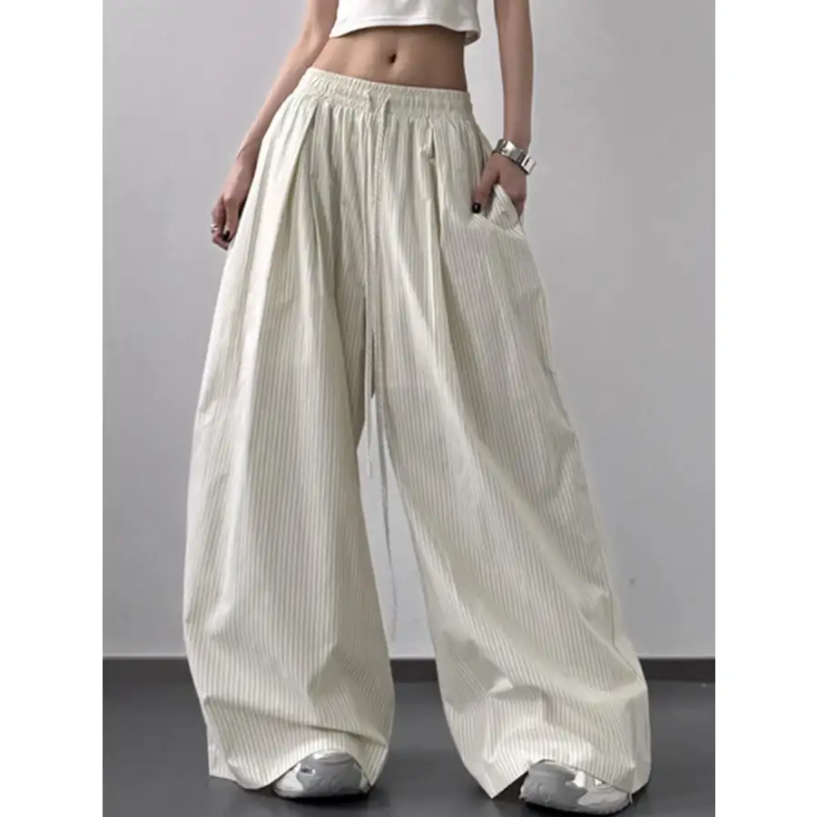 Soft Striped Wide Leg Drawstring Pants