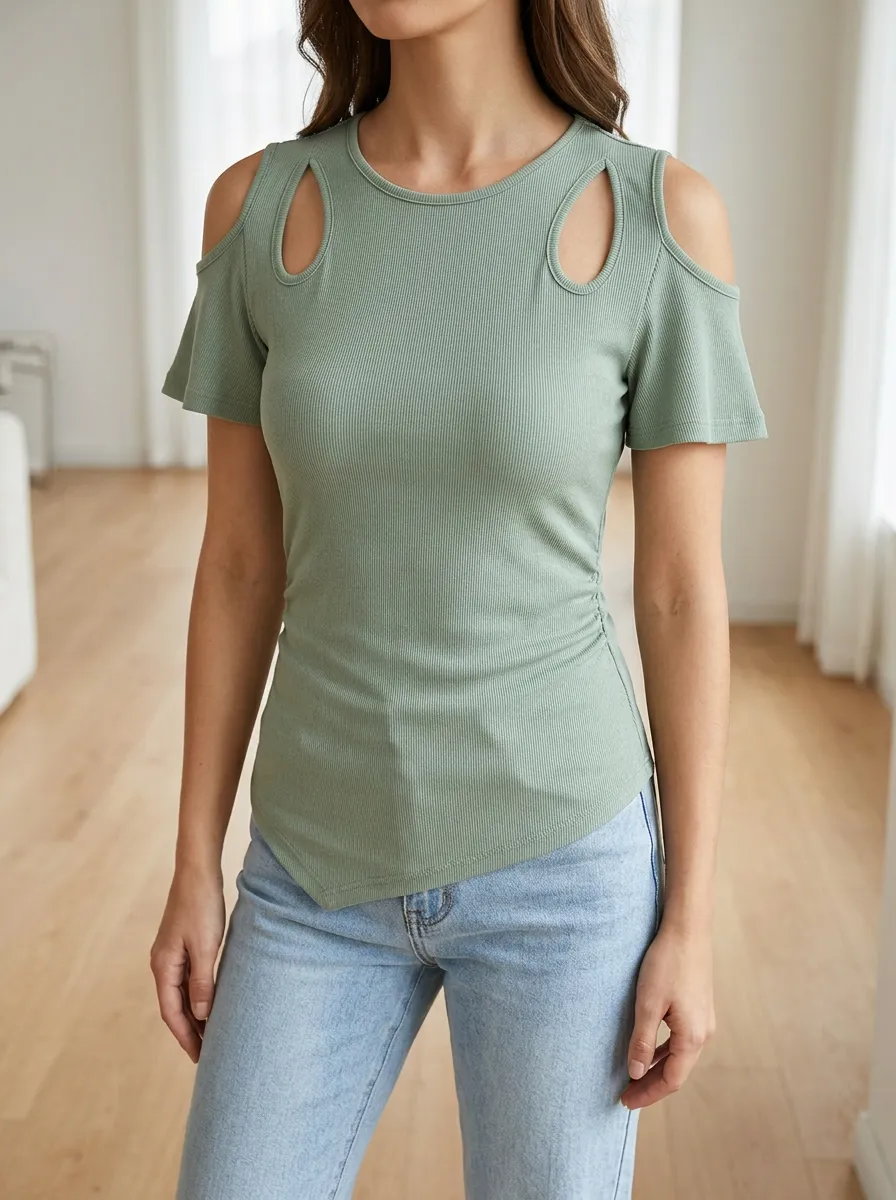 Women's Softline Ribbed Cold Shoulder Cutout Off-Shoulder Top