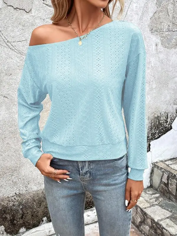 Long Sleeve Relaxed Asymmetric Panel Detail One Shoulder T-Shirt