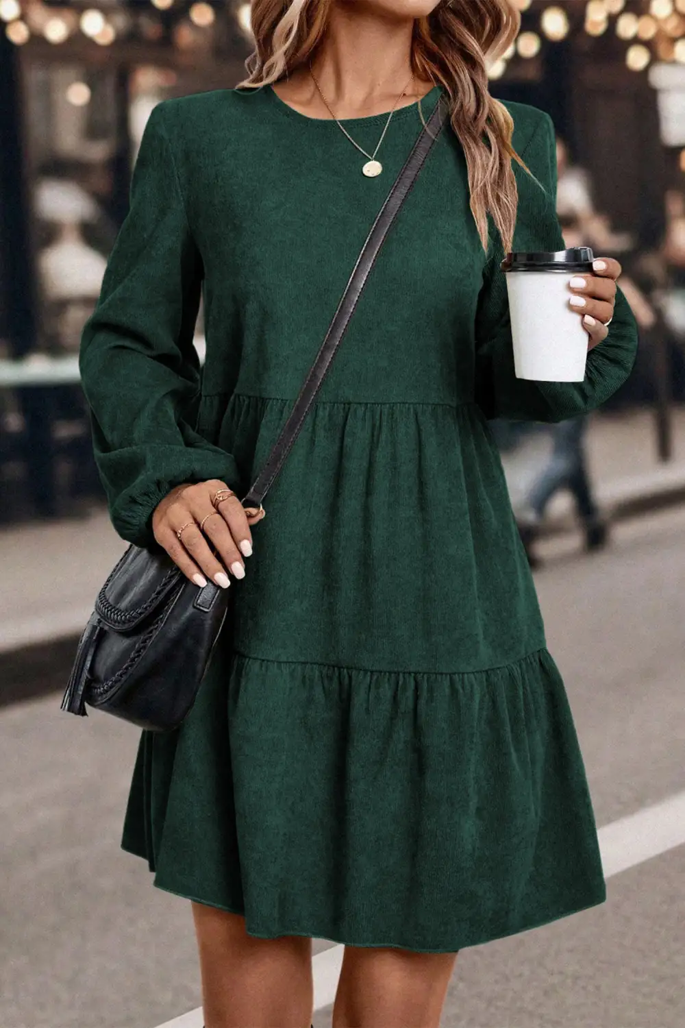 Wearable Cut Tiered Lantern Sleeve Mini Dress