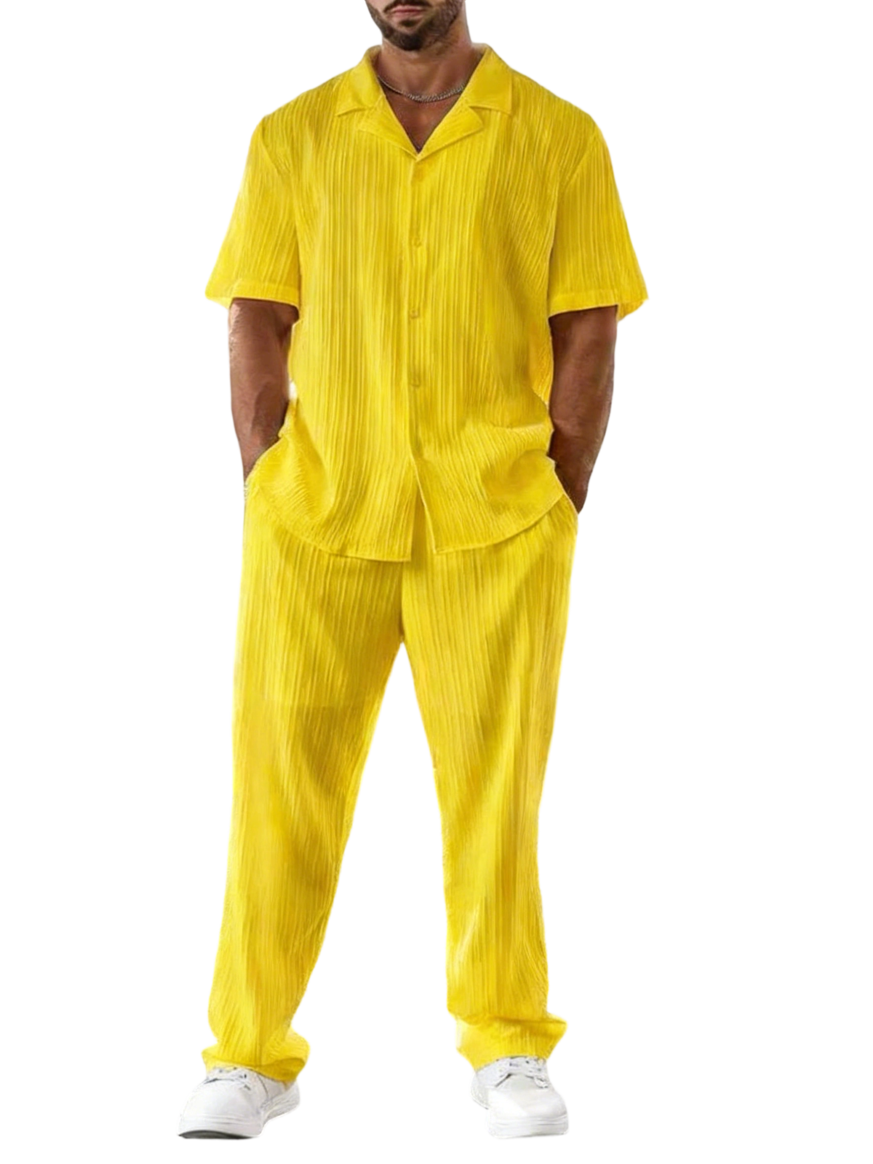 Men's Two-piece Suit Shirt and Elastic Waist Pants Set