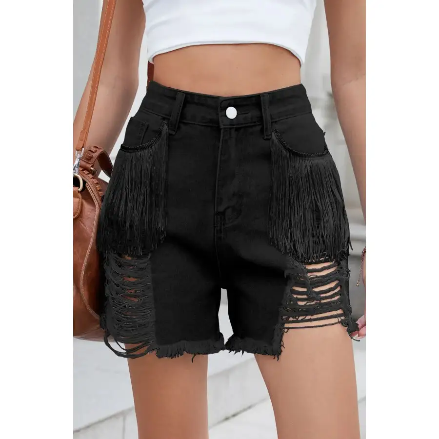 Weekend Raw Hem Distressed High Waist Pocketed Shorts