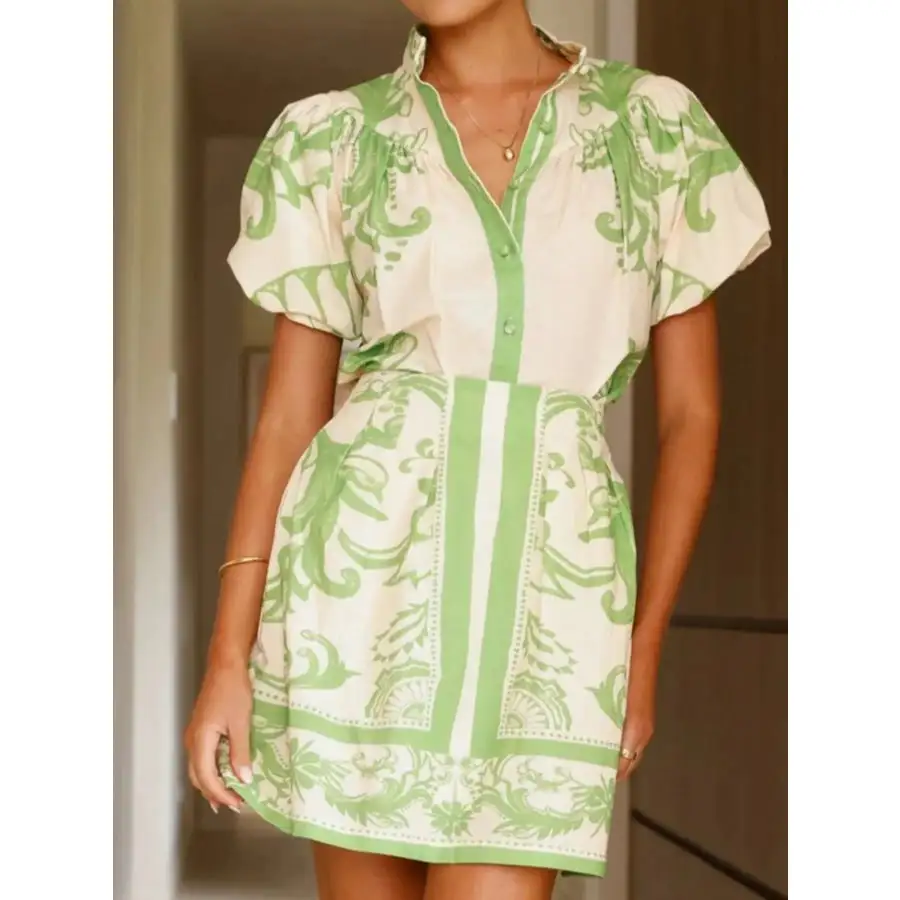Printed Puff Sleeve Top and Skirt Set