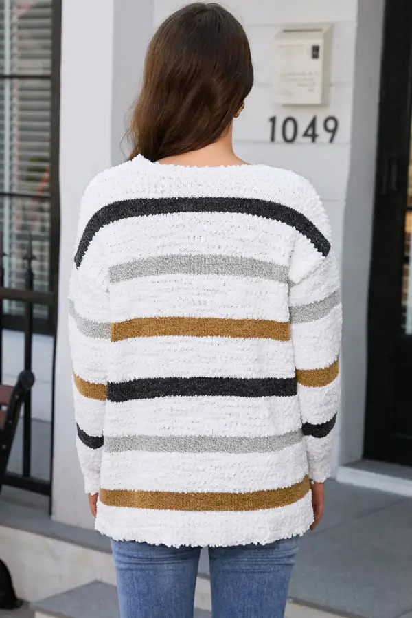 Striped Popcorn Knit Sweater