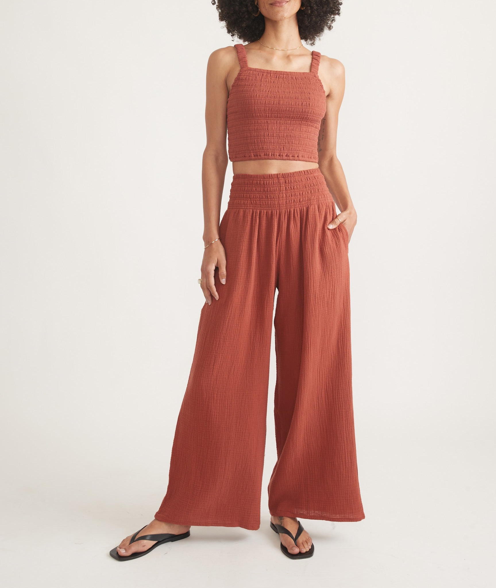 Rust-Colored Wide-Leg Palazzo Trousers